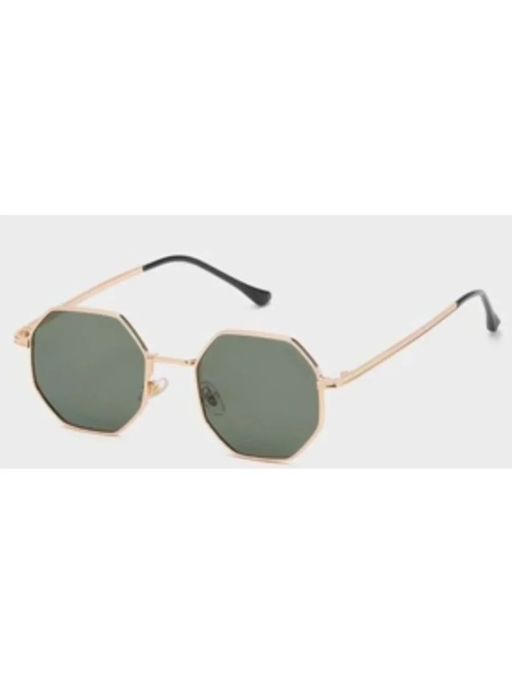 Unisex Octagonal Gold Metal Frame Green Lens Sunglasses